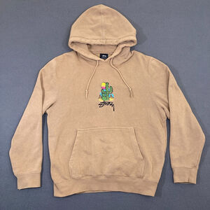 Vintage 90’s Stussy Hoodie Men’s Size Small Tan Desert Cactus Embroidered USA‎